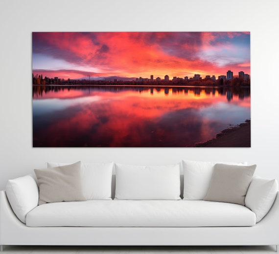 Abstract Calgary Sunset Print In A Vintage Oil Painting Style Calgary Wall Art Canada Painting Calgary Poster Canada Art