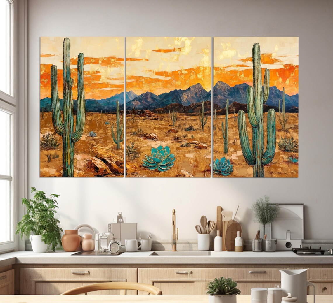 Arizona Desert Saguaro Abstract Oil Painting Print - Image 2