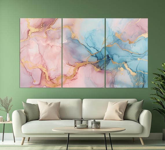 Soft Tones Pink And Blue Marble Print Neutral Colors Contemporary Wall Art Marble Print Marble Painting Modern Interior