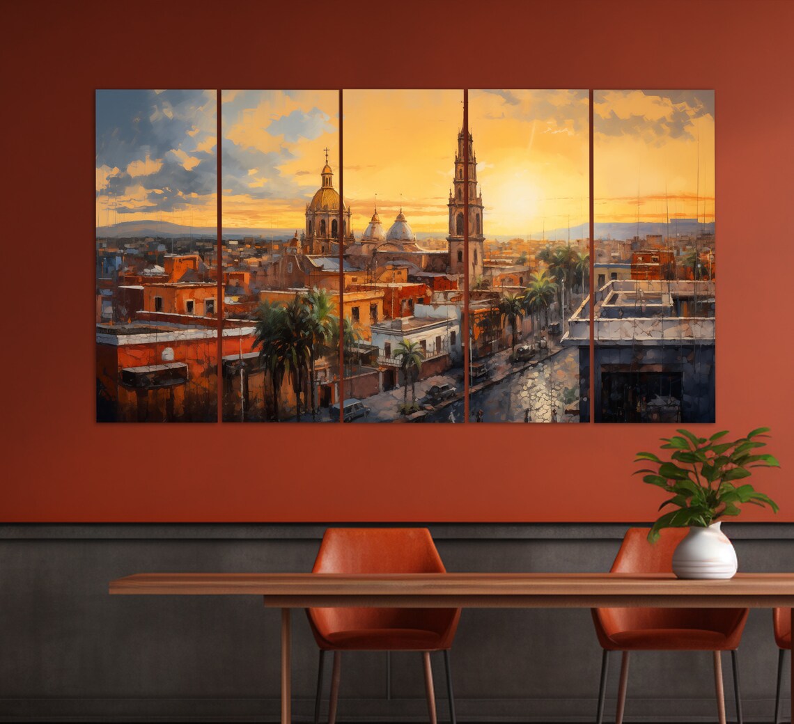 Puebla Mexico Cathedral Domes Sunset Old Town Cityscape Travel Poster - Image 4