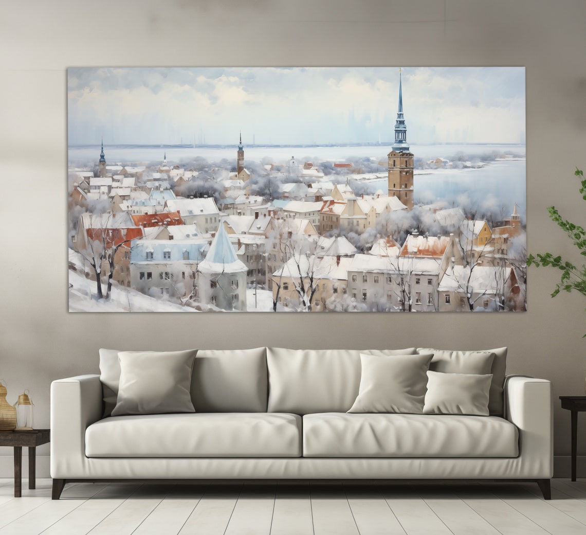 Tallinn Print In A Vintage Oil Painting Style Abstract Tallinn Wall Art Tallinn Painting Estonia Wall Art Estonia Art