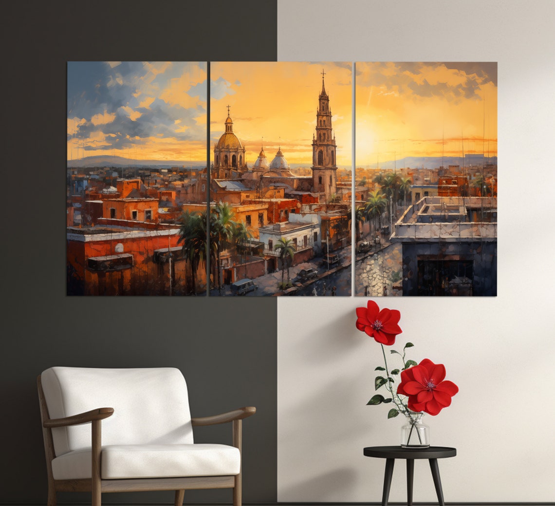 Puebla Mexico Cathedral Domes Sunset Old Town Cityscape Travel Poster - Image 2