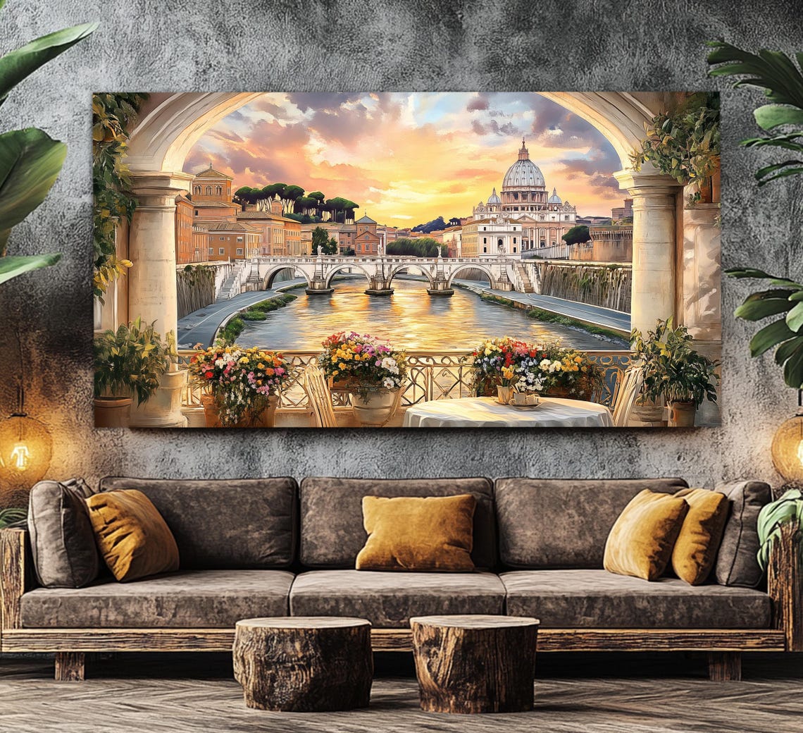 Scenic Rome Print In A Vintage Oil Painting Style Abstract Rome Wall Art Rome Poster Italian Wall Art Italy Painting Print - Image 4
