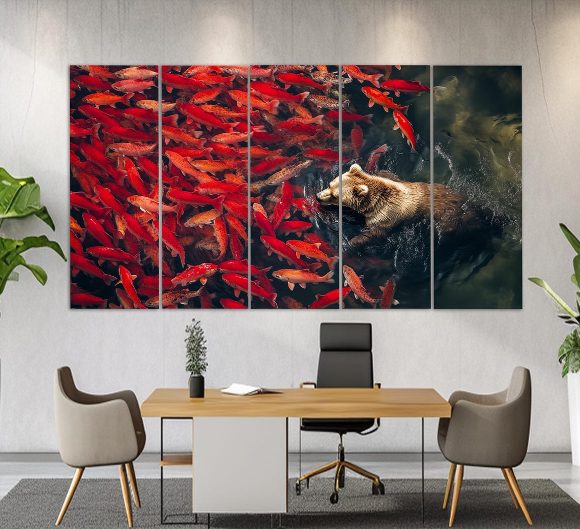 Abstract Fishing Bear Print Bear Painting Animals Wall Art Fishing Wall Art Fishing Bear Poster Fisherman Gift Fishing Decor - Image 3