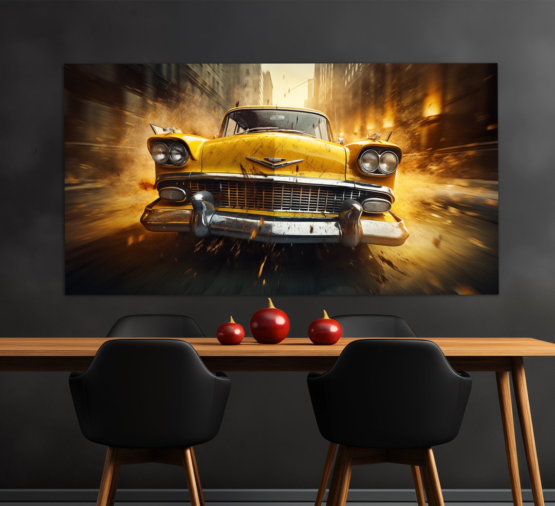 Retro Taxi Car Print In A Vintage Oil Painting Style Taxi Wall Art Vintage Taxi Print Taxi Driver Gift Taxi Office Decor - Image 2