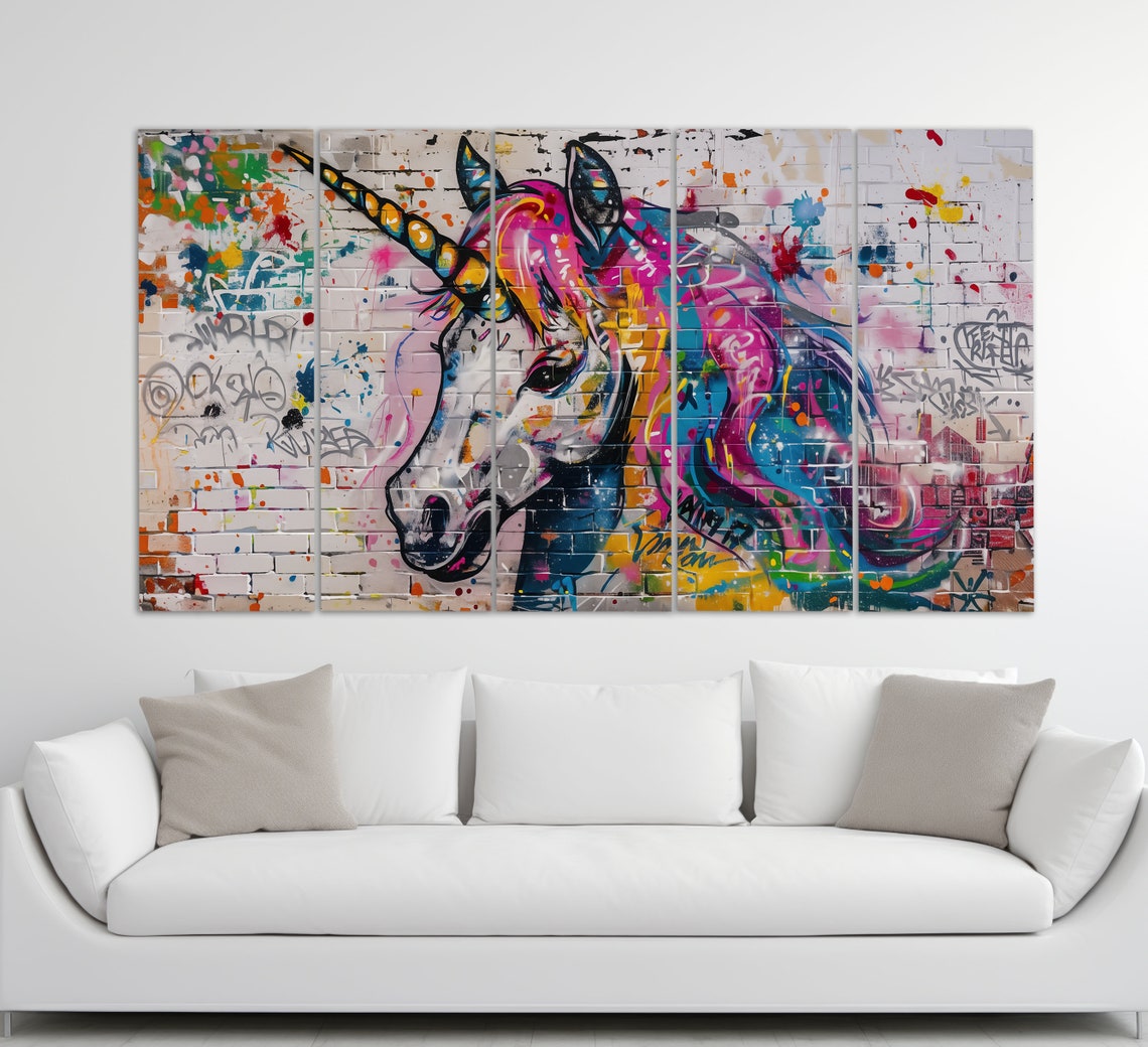 Unicorn Graffiti Print Girl Room Decor Graffiti Wall Art Unicorn Painting Unicorn Poster Teen Girl Bedroom Wall Decor - Image 2