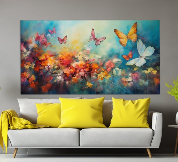 Colorful Butterflies Print In A Vintage Oil Painting Style Abstract Wall Art Butterfly Poster Colorful Wall Decor