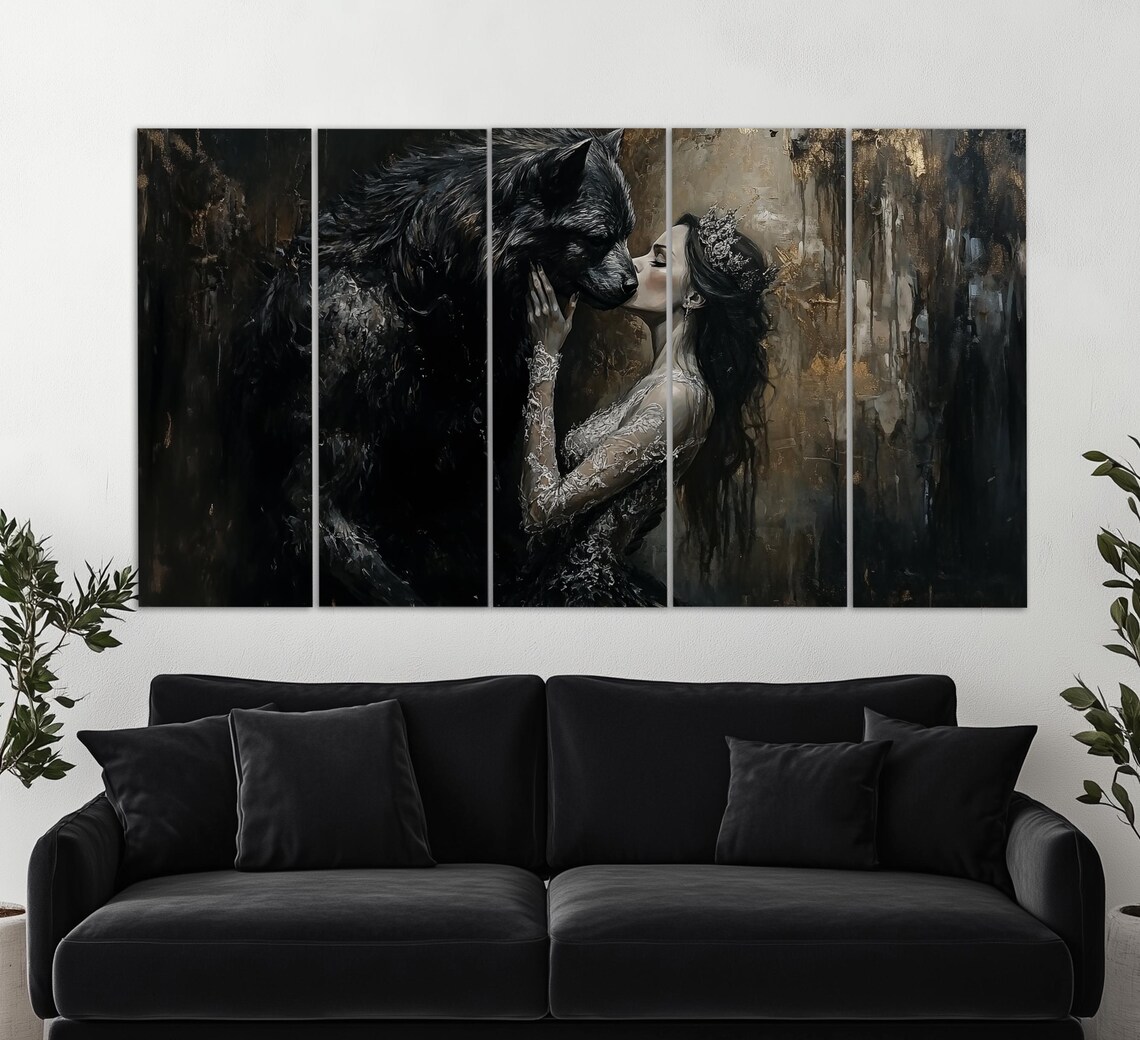 Beauty and Werewolf Gothic Halloween Art Print - Image 5