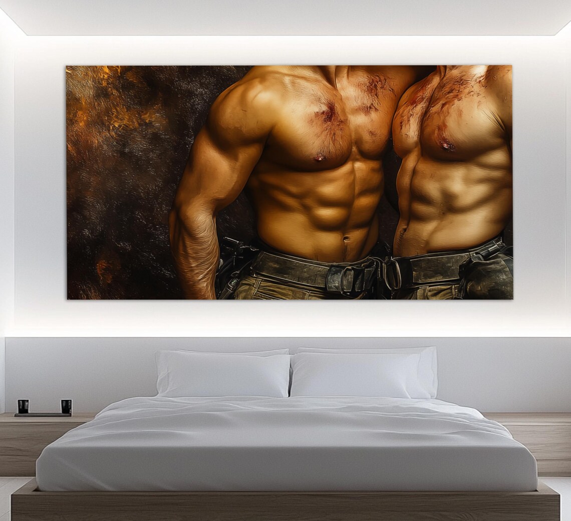 Muscular Men Embracing Gay Love Pride Romantic Painting Bedroom Poster - Image 6