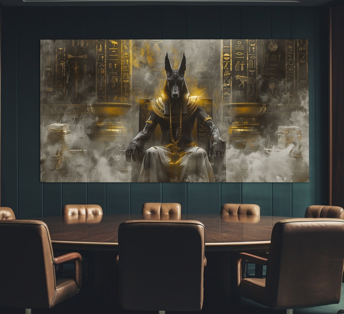 Anubis Egyptian God on Throne Mystical Art Smoky Dark Mystical Poster