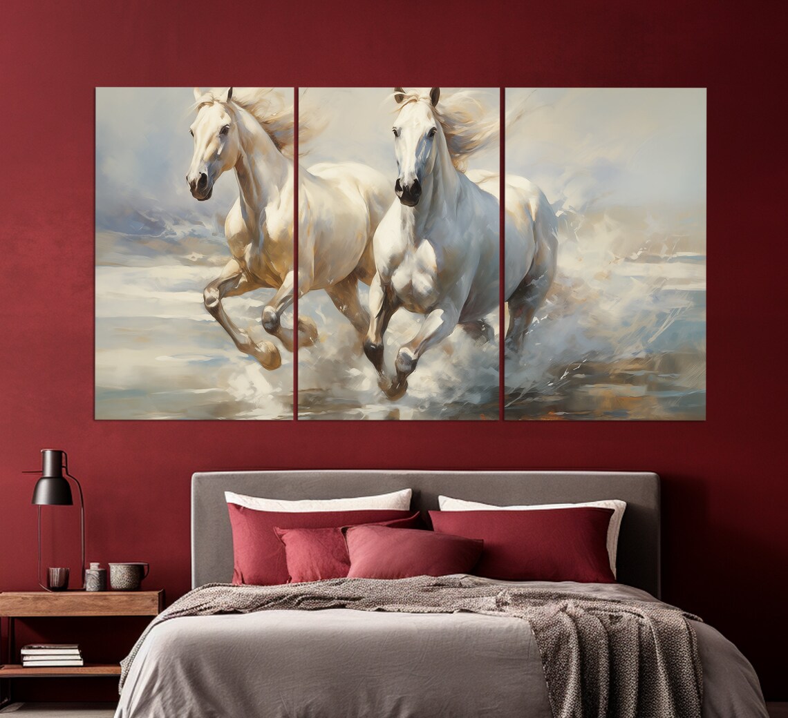 White Horses, Vintage Oil Painting Style Art Print - Image 5