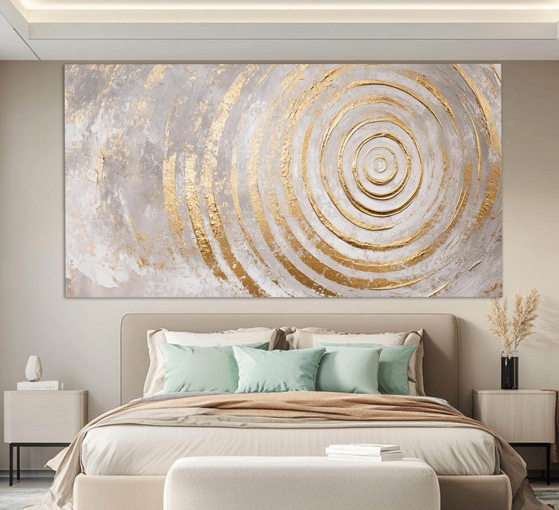 Golden Spiral Circles Abstract Luxury Gold And White Modern Art Print - Image 3
