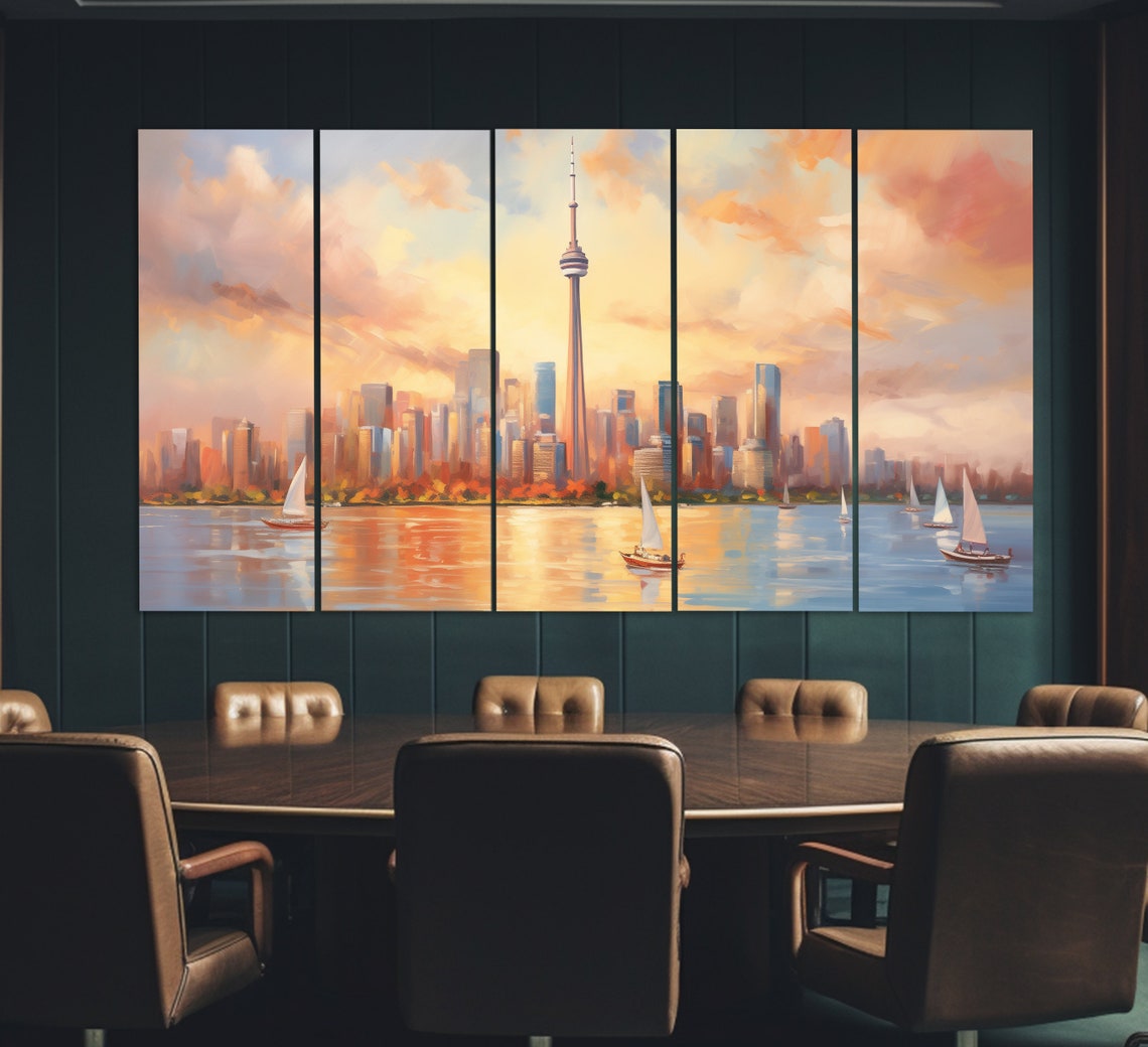 Toronto Skyline CN Tower Dusk Orange Sky Canada Travel Poster - Image 2