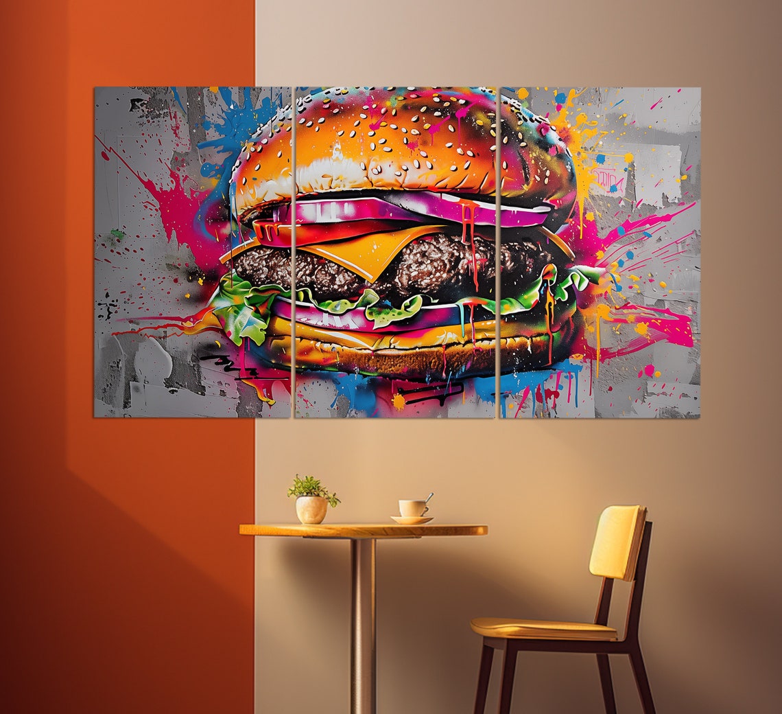 Graffiti Cheeseburger Pop Art Splatter Colorful Kitchen Wall Art - Image 3