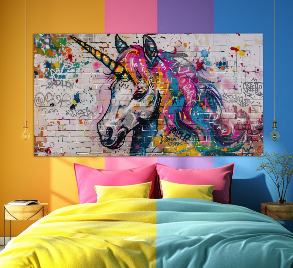 Unicorn Graffiti Print Girl Room Decor Graffiti Wall Art Unicorn Painting Unicorn Poster Teen Girl Bedroom Wall Decor - Image 3
