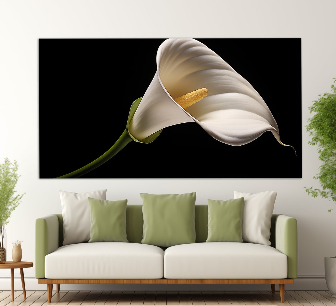 White Calla Lily Flower Black Background Elegant Botanical Poster - Image 3