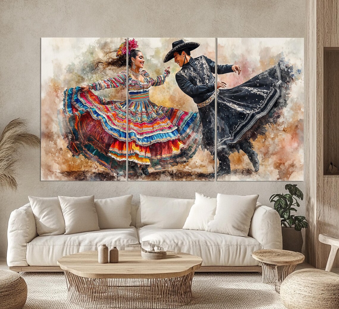 Mexican Folkloric Dancers Watercolor Style Vibrant Traditional Dance Poster - Image 6