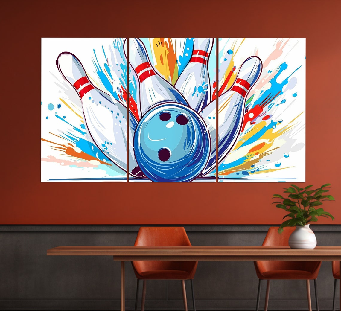 Colorful Bowling Strike Pop Art Ball Crashing Pins Splash Wall Art - Image 2