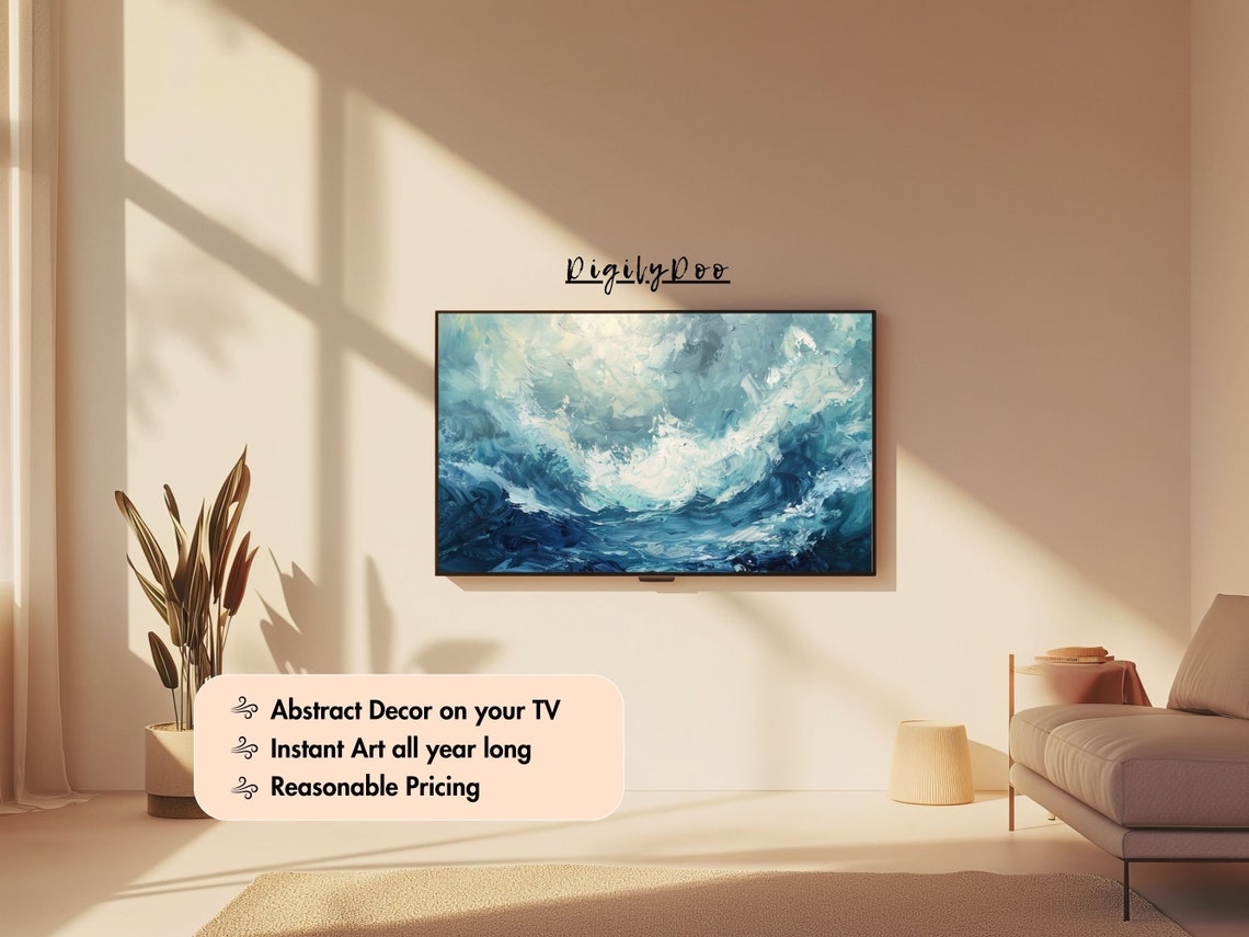 Deep Blue Ocean Waves Impasto Navy Sea Texture Painting Poster - Image 3