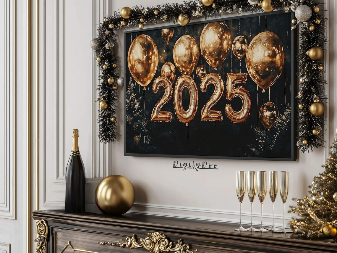 Happy New Year 2025 Vintage New Year’s Eve Art Print - Image 3