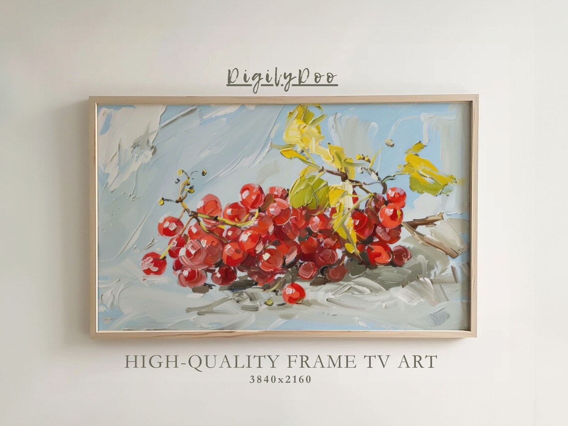 Red Currants Branch Impressionist Oil Painting Frame TV Print