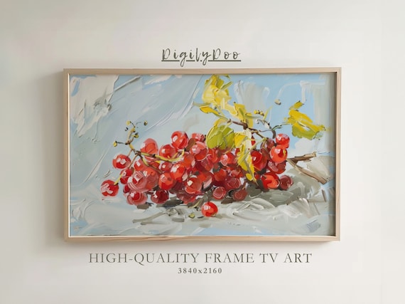 Red Currants Branch Impressionist Oil Painting Frame TV Print