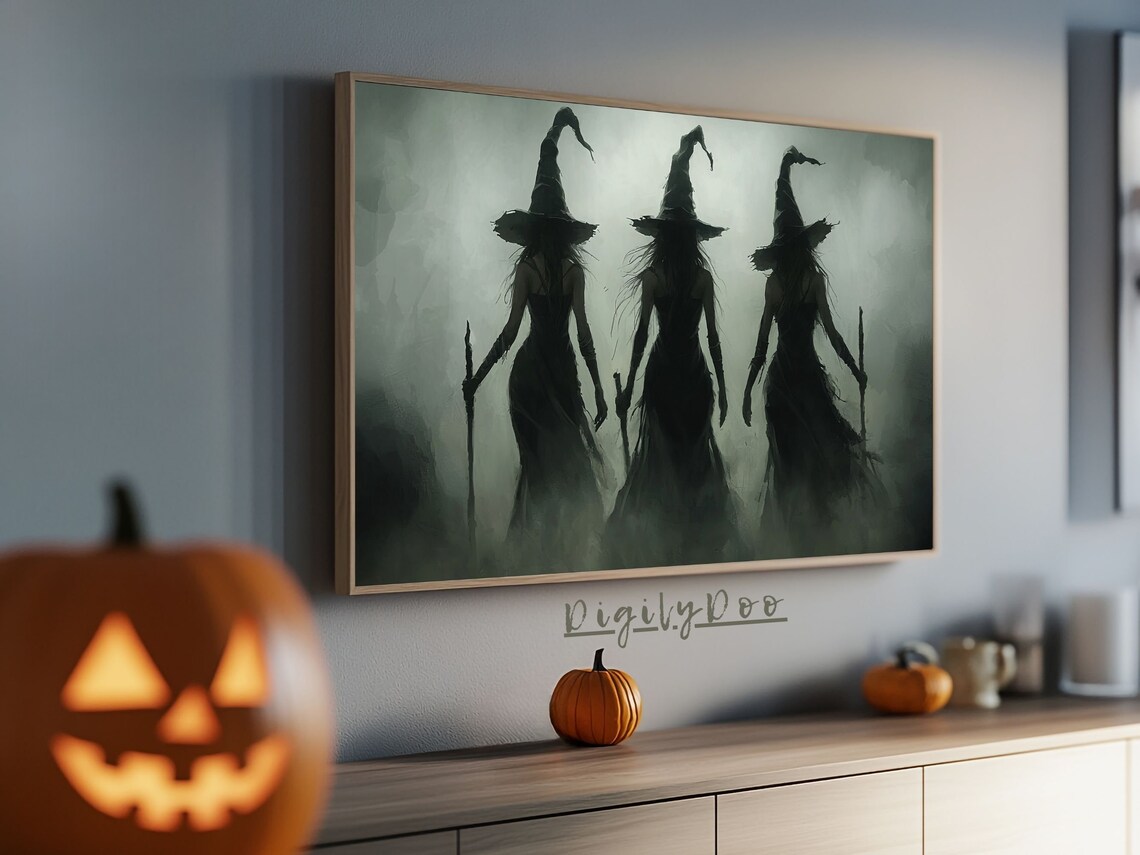 Halloween Witchy Sisters Vintage Fall Decor Poster - Image 3