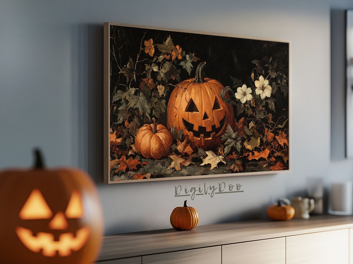 Jack O Lantern Pumpkin Autumn Leaves Halloween Frame TV Print - Image 3