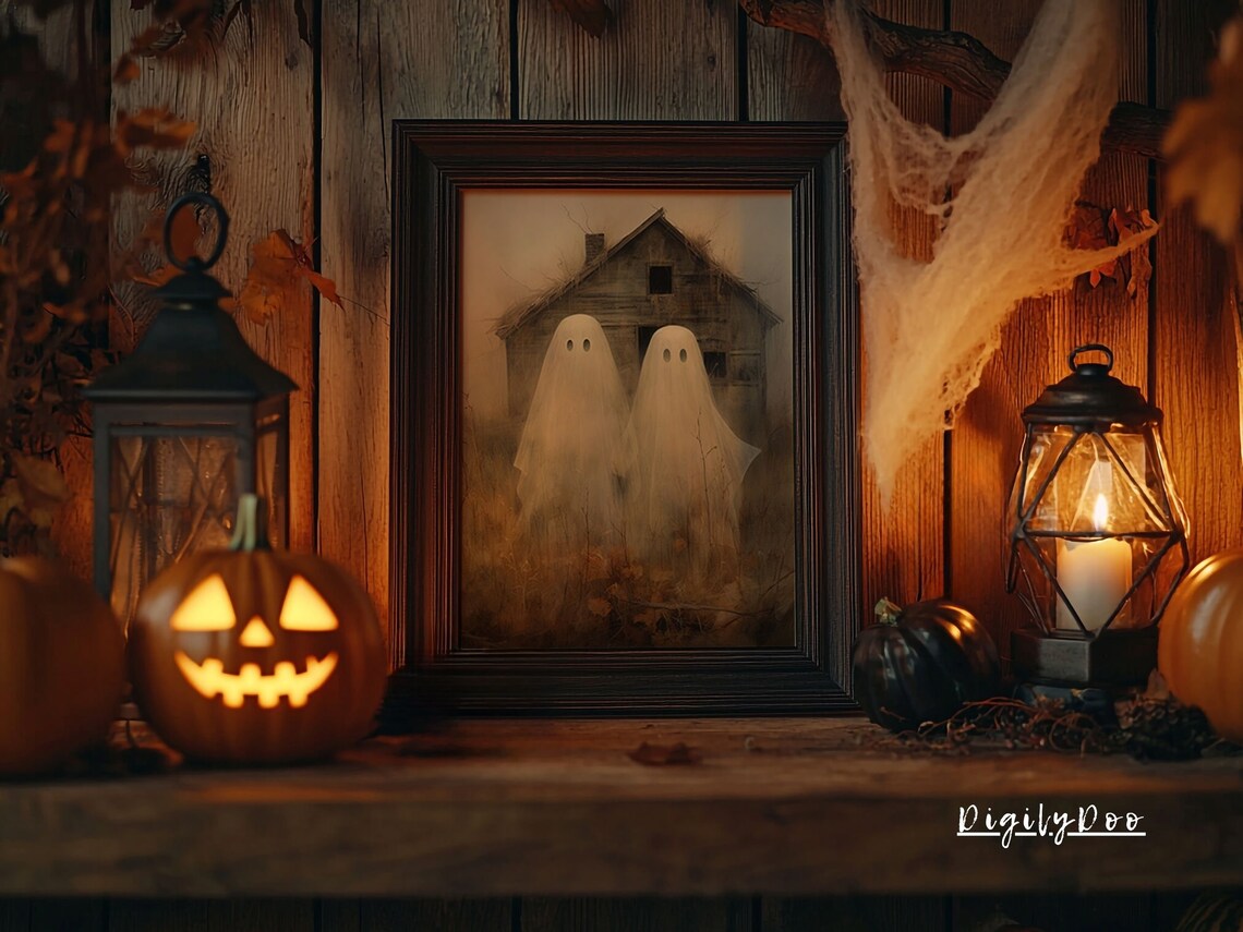 Ghost Couple Haunted Barn Vintage Halloween Dark Academia Poster - Image 2