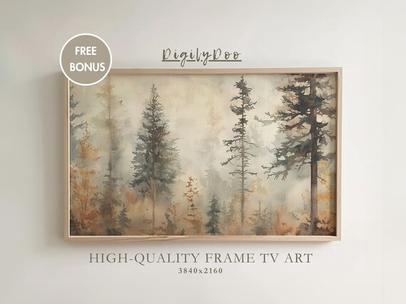 Fall Trees Frame Tv Art Autumn Landscape Painting Watercolour Forest Fall Decor Moody Wallpaper Thanksgiving Screensaver