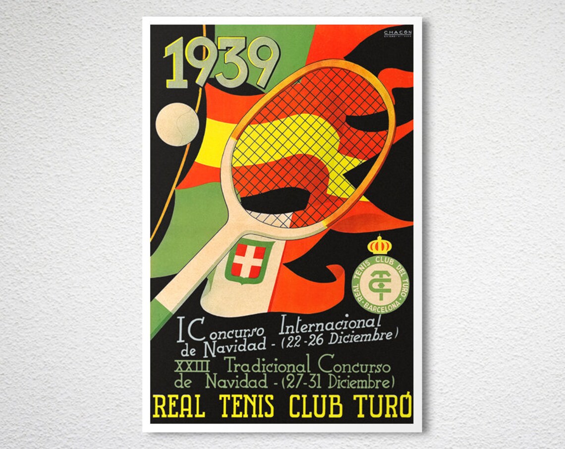 1939 Real Tenis Club Turo Barcelona Art Deco Tennis Tournament Poster - Image 2