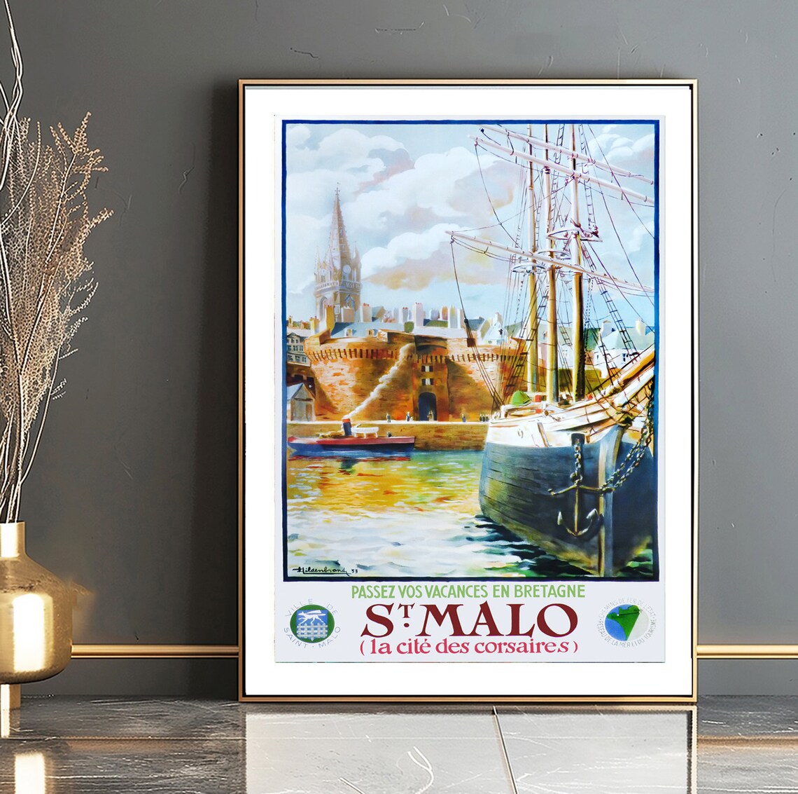 Saint Malo Brittany Corsair City Harbor Tall Sailing Ship Poster - Image 2