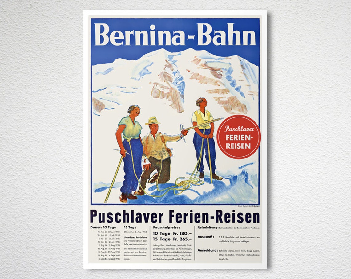 Bernina Bahn 1935 Puschlaver Ferien Reisen Alpine Travel Poster - Image 2