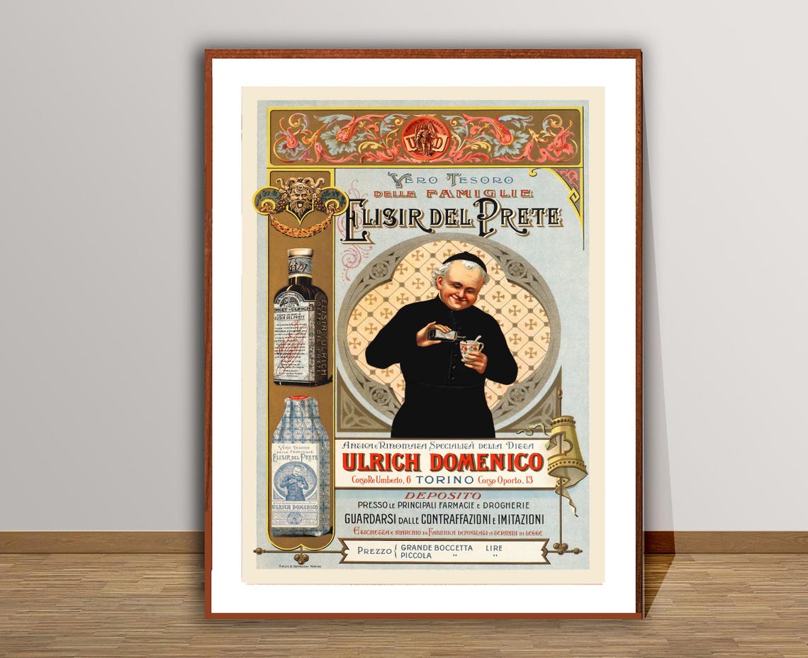 Elisir del Prete Ulrich Domenico Torino Priest Tonic Vintage Ad Poster