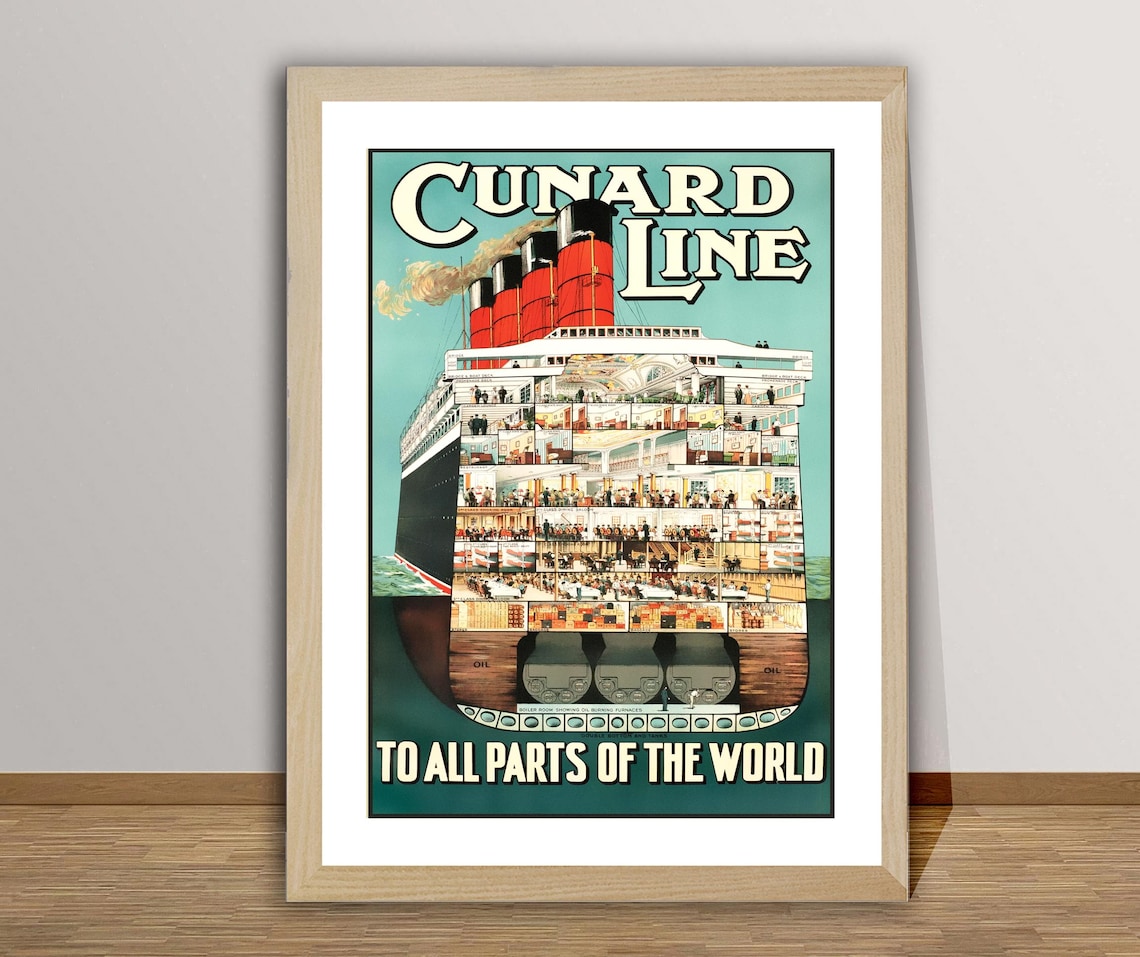 Cunard Line Vintage Travel Poster, Retro World
