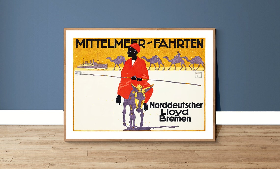 Mittelmeer Fahrten Norddeutscher Lloyd Bremen Vintage Poster