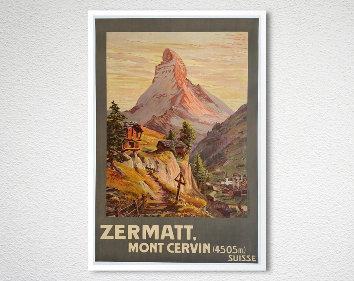 Zermatt Mont Cervin 4505m Suisse Matterhorn Sunset Vintage Poster - Image 2