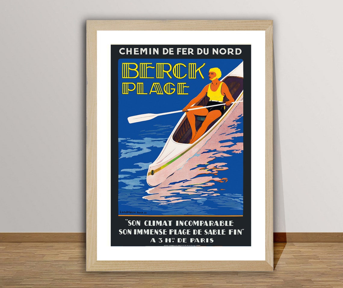 Berck Plage Canoe Woman Chemin de Fer du Nord Beach Travel Poster
