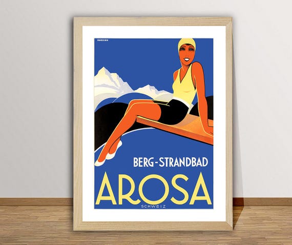Arosa Berg Strandbad Suisse Vintage Travel Poster Travel Memories Poster Gift Idea Wall Decor