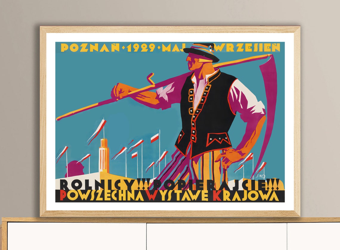 Poznan 1929 Polish Exhibition Farmer Scythe Vintage Event Poster - Image 2