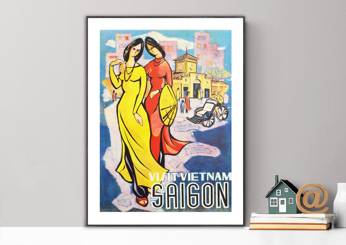 Visit Vietnam Saigon Vintage Travel Poster