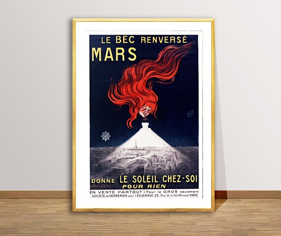 Le Bec Renverse Mars Lamp Vintage French Paris Night Sky Poster