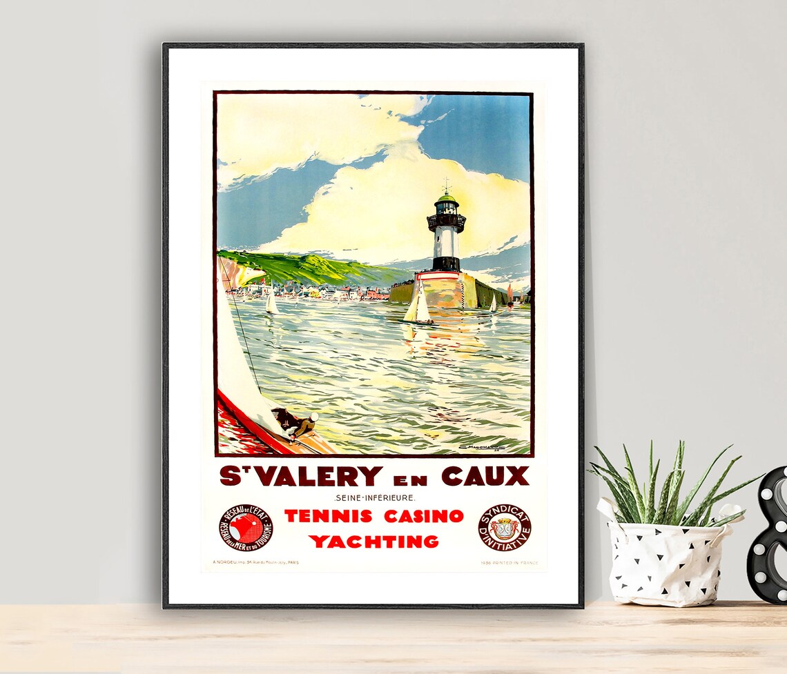 Saint Valery en Caux France Lighthouse Yachting Seaside Poster