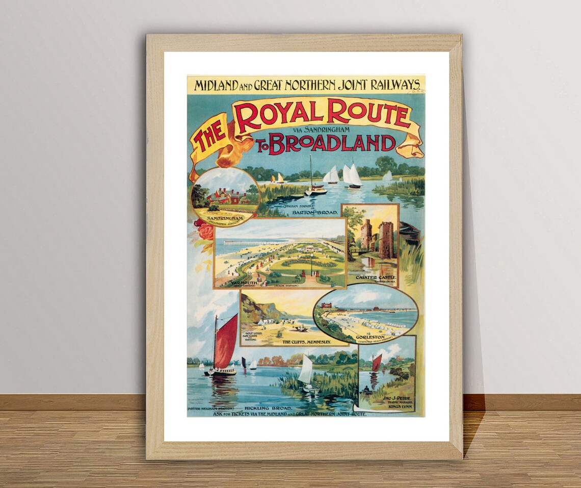 Royal Route to Broadland Vintage English Norfolk Railway Poster