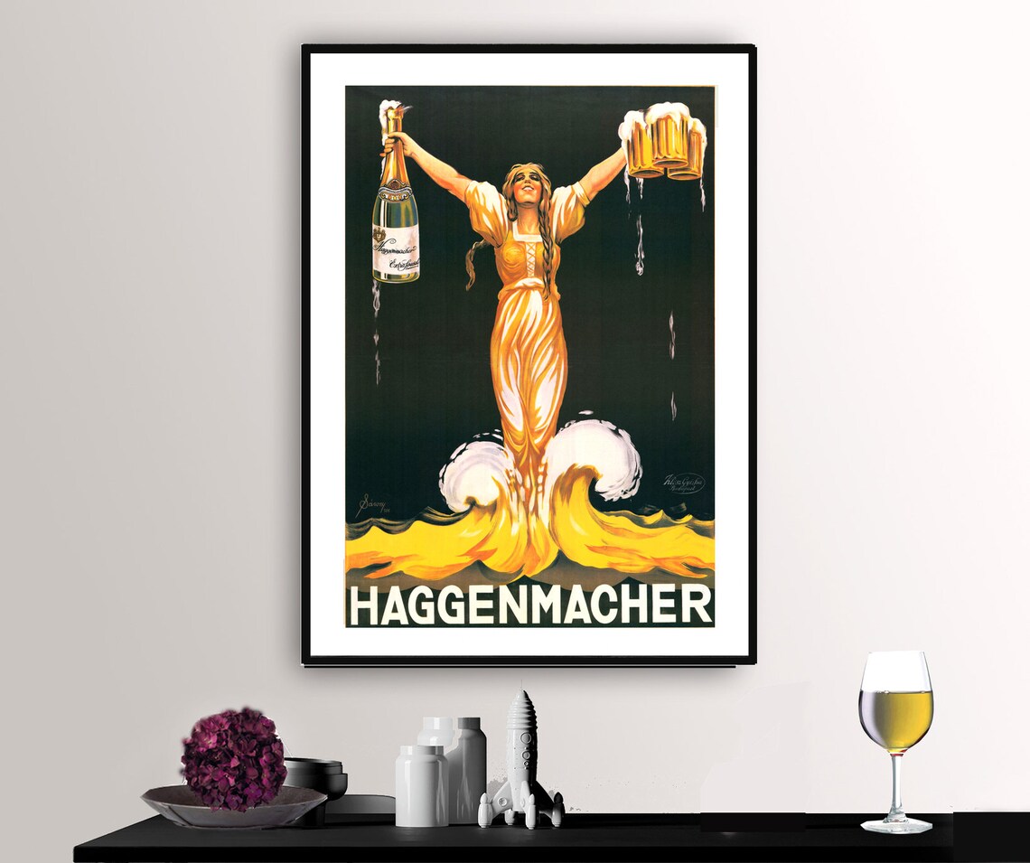 Haggenmacher Golden Beer Goddess Vintage Brewing Advertising Poster
