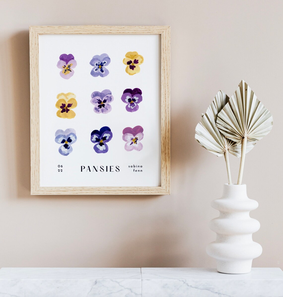 Pansies Botanical Flower Watercolor Art Print - Image 3