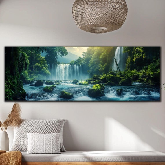 Waterfall Paradise Tempered Glass Wall Art Large Glass Wall Art Landscape Wall Art Waterfall Wall Art Glass Printing Panoramic Wall Art
