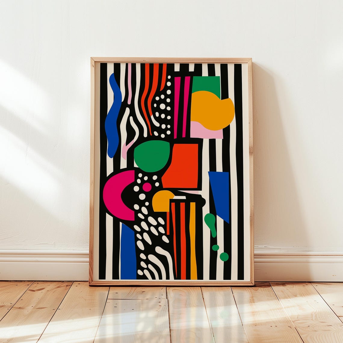 Playful Abstract Shapes on Striped Background Dopamine Print