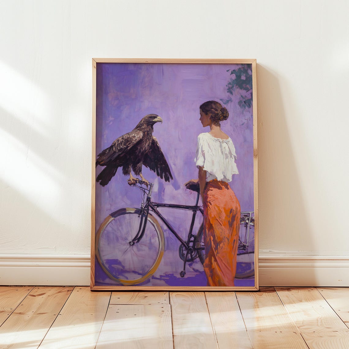 Surreal Eagle Perched on Bicycle Purple Painting Eclectic Poster