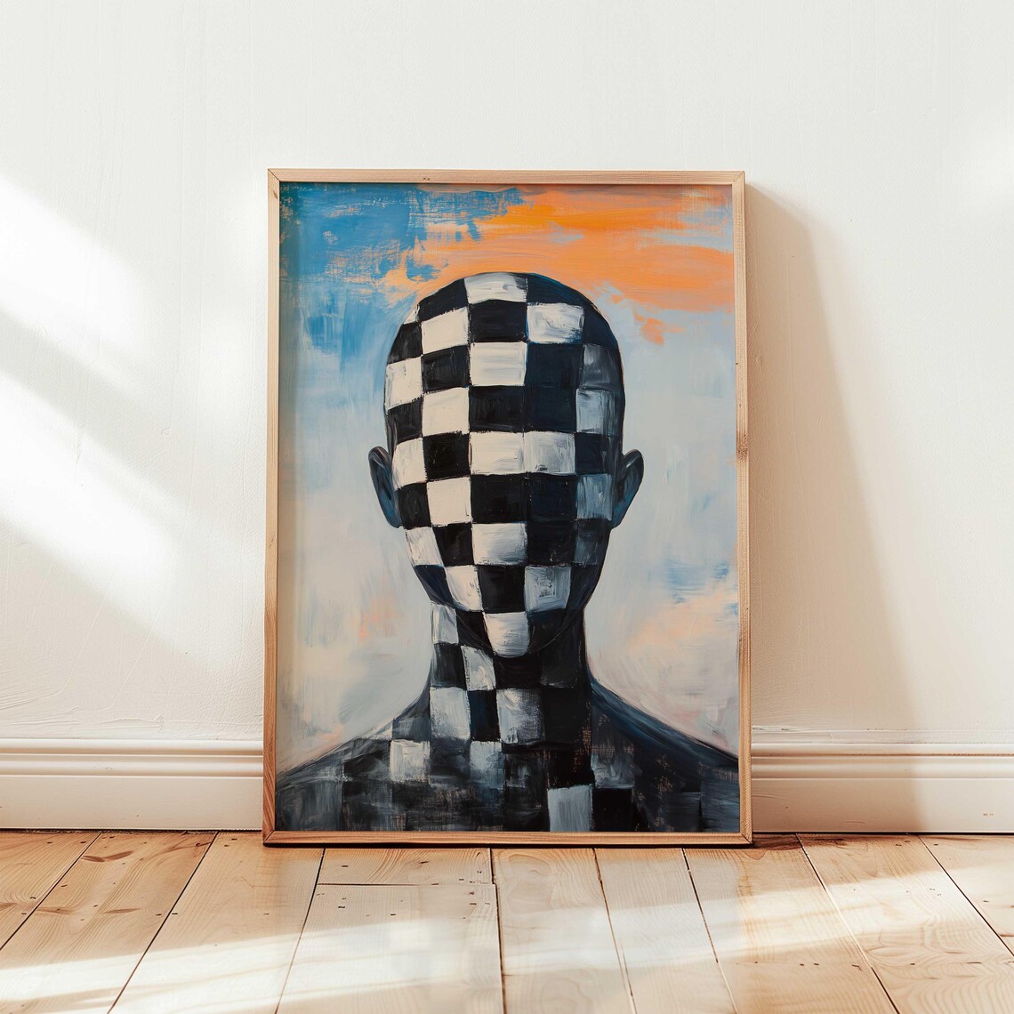 Psychedelic Abstract Checkered Face, Contemporary Portrait Art Print